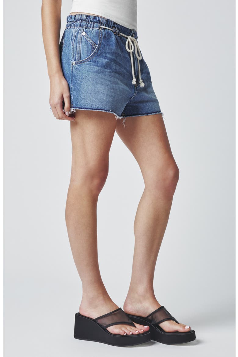 Paper Bag High Waist Denim Shorts, Alternate, color, MED WASH