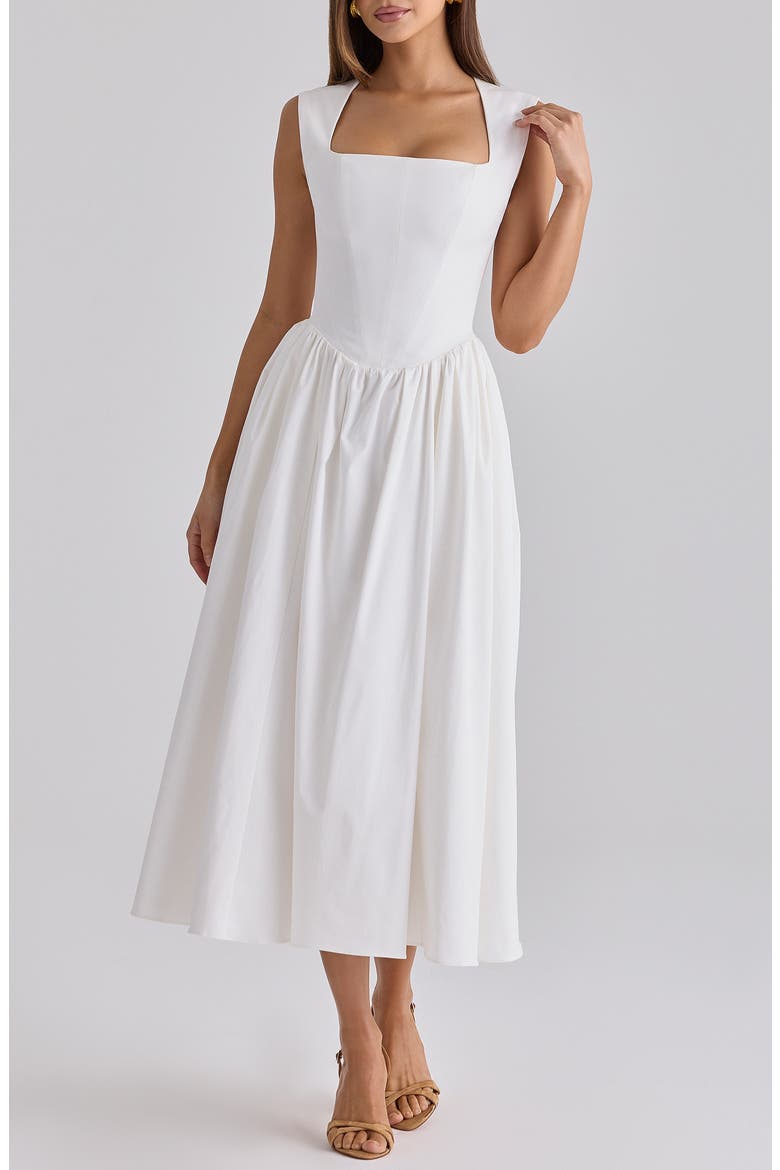 Emmy Stretch Pima Cotton Midi Sundress, Main, color, WHITE