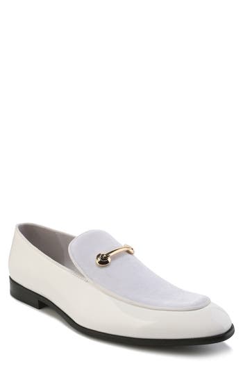 Gino Vitale Velvet & Patent Leather Bit Loafer In White