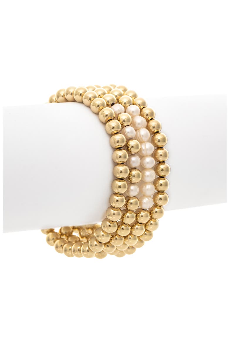 Set of 4 Imitation Pearl & Beaded Stretch Bracelets, Alternate, color, 18K GOLD CLAD