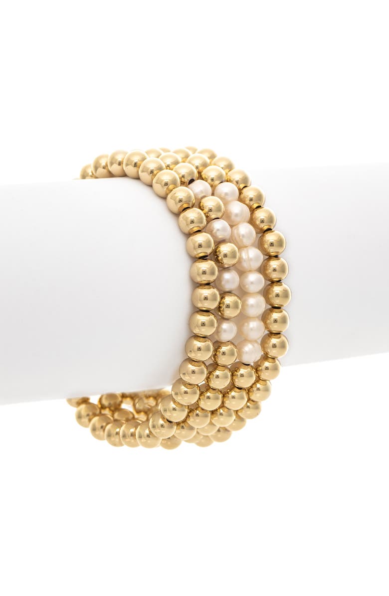 RIVKA FRIEDMAN Set of 4 Imitation Pearl & Beaded Stretch Bracelets, Alternate, color, 18K Gold Clad