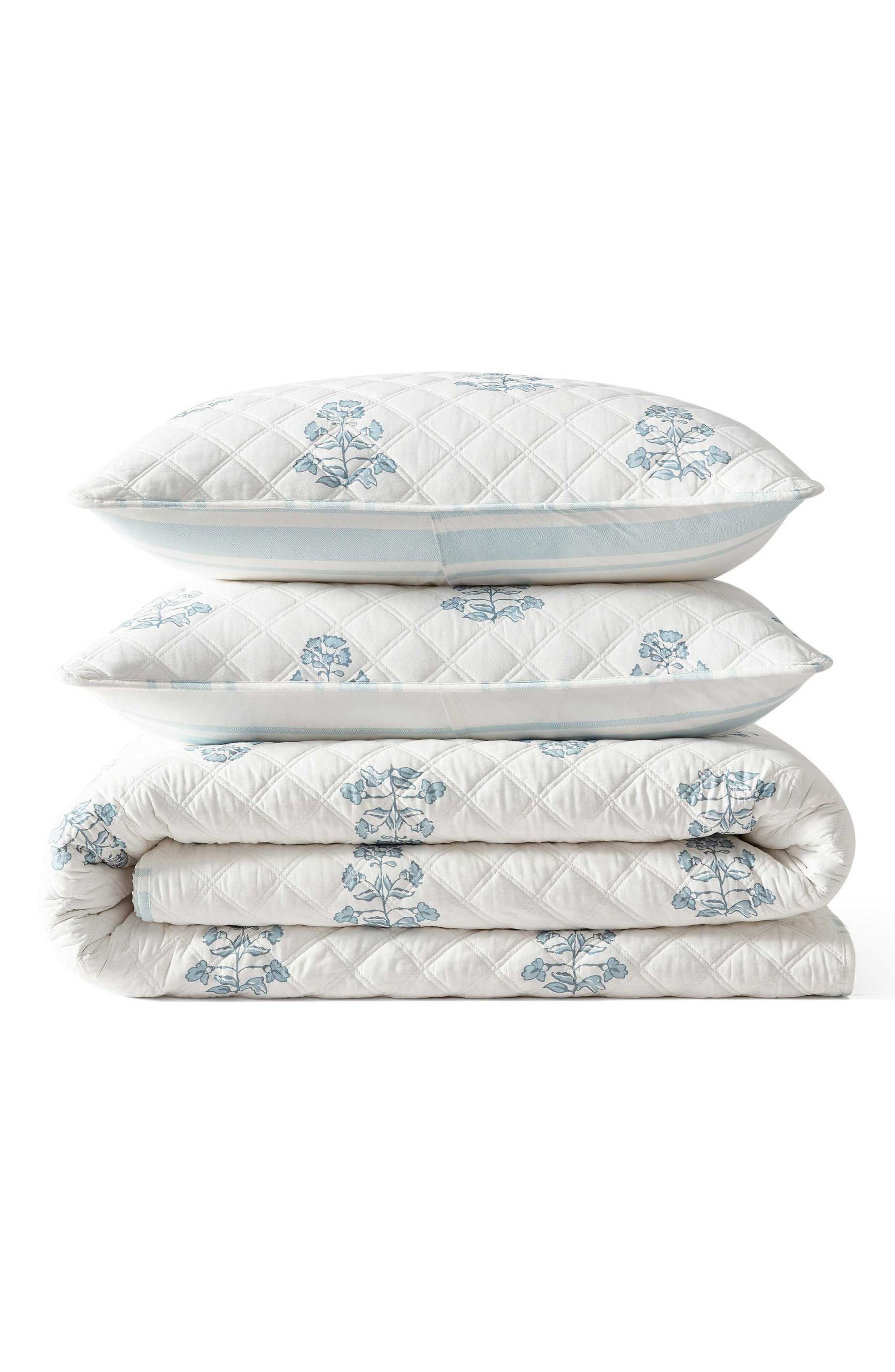 Flower Block Printed Cotton Quilt Set