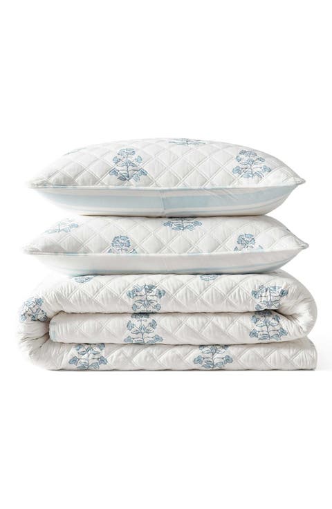 Flower Block Printed Cotton Quilt Set