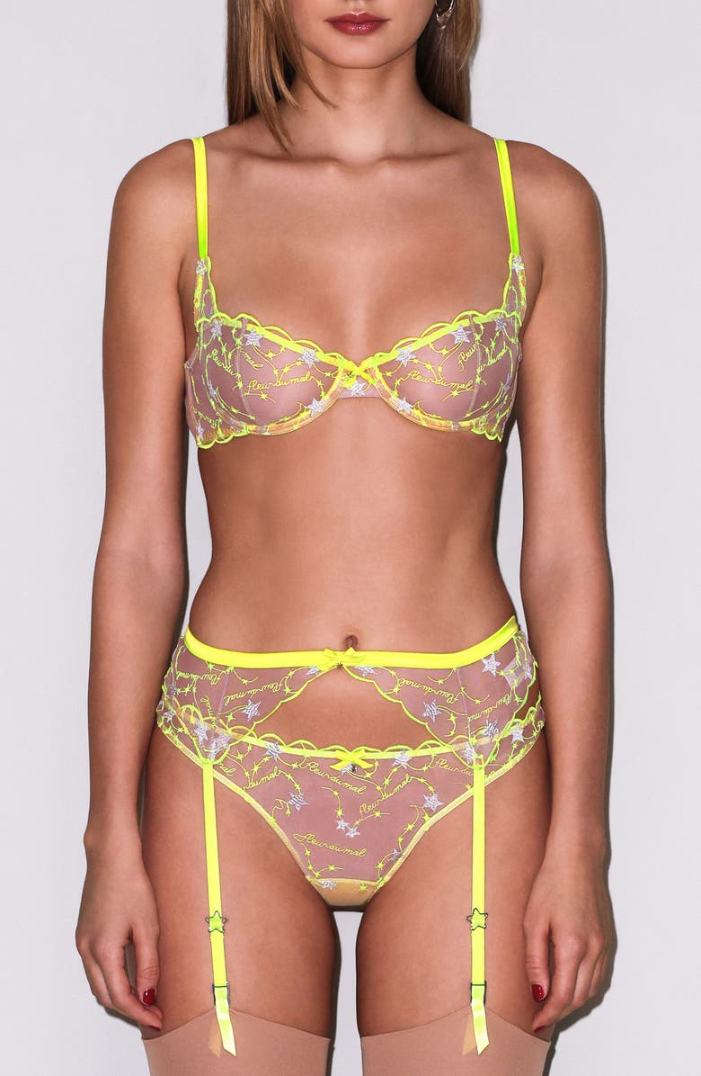 Fleur Du Mal Etoile Embroidered Balconette Bra, Alternate, color, Neon Yellow