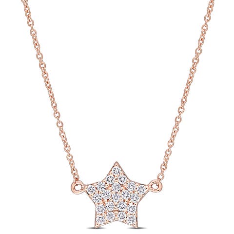 Diamond Clustered Star Necklace 14k Rose Gold