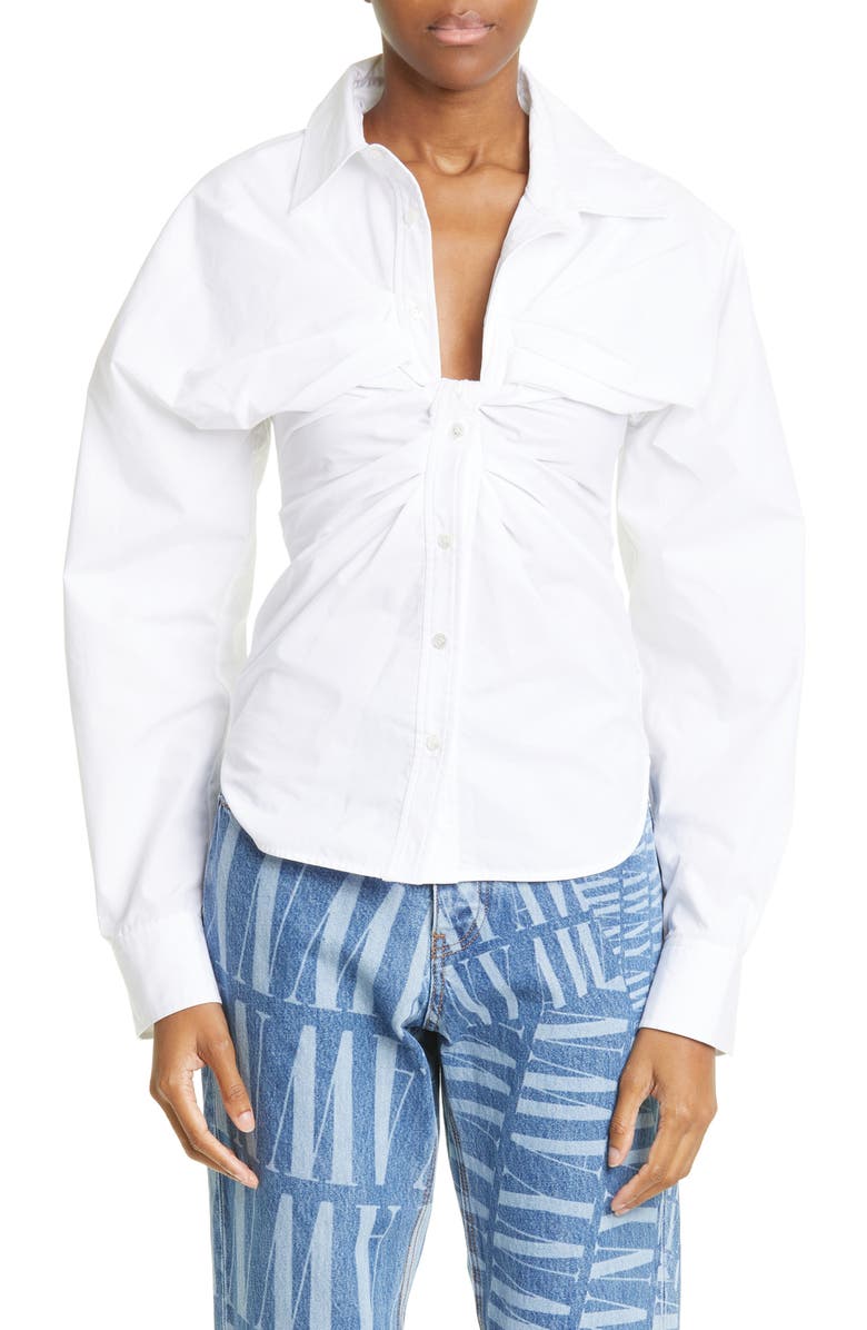 Alexander Wang Twist Front Cotton Poplin Button-Up Shirt, Main, color, 