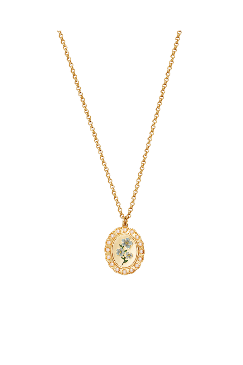 Forget Me Not Pearl Cameo Necklace, Main, color, Gold
