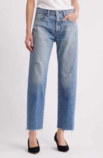 MOUSSY VINTAGE Kossuth Distressed Raw Hem Straight Leg Jeans