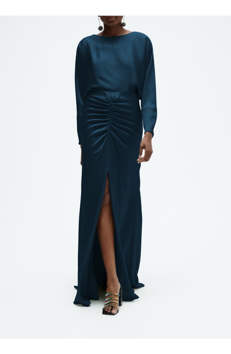 Amsale Hammered Satin Dolman Sleeve Gown, Main, color, Petrol