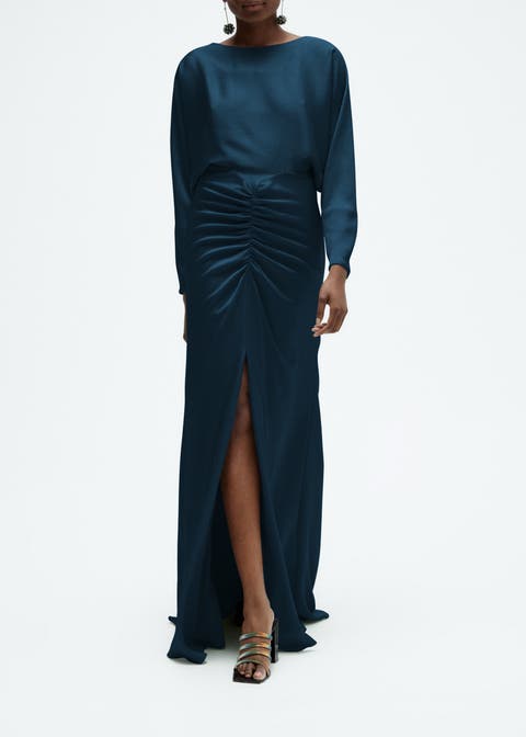 Hammered Satin Dolman Sleeve Gown