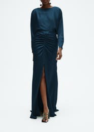 Amsale Hammered Satin Dolman Sleeve Gown