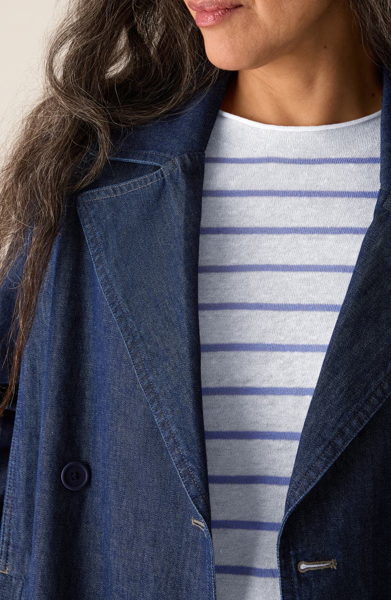 Eileen Fisher Double Breasted Denim Trench Coat, Alternate, color, Dark Indigo