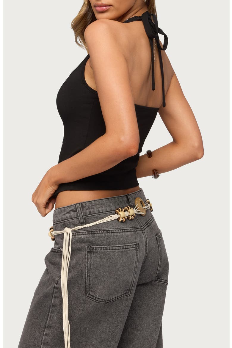 Asymmetric Button Halter Top, Alternate, color, BLACK