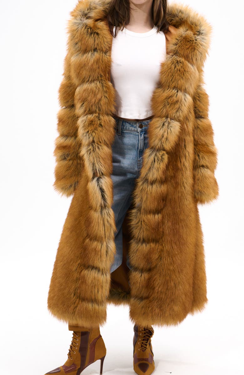 AZALEA WANG Elizabeth Faux Fur Coat, Alternate, color, Tan