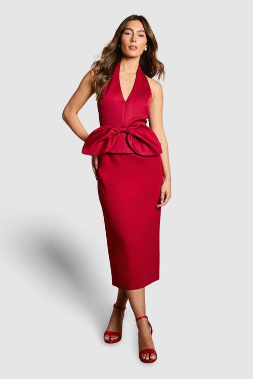 Coast Halter Neck Satin Column Midi Dress In Red