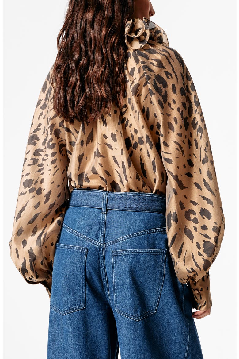 Leopard Print Ruffle Tie Neck Top, Alternate, color, LEOPARD