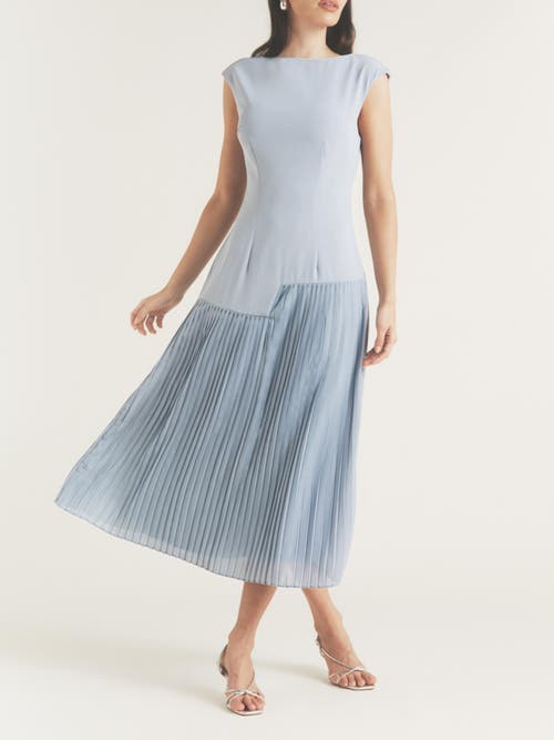 Six Stories Pleated Cap Sleeve Maxi Dress In Blue