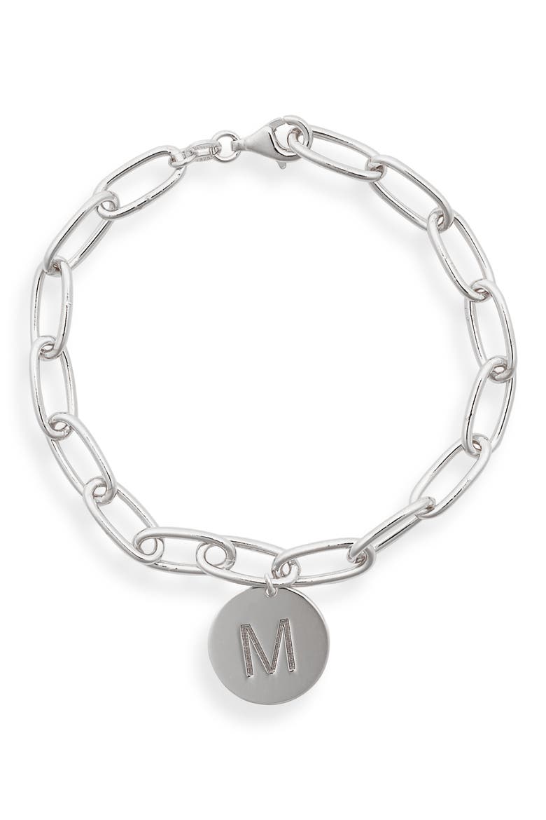 Initial Disc Charm Bracelet, Main, color, WHITE-M