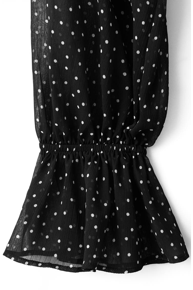 Polka Dot Long Sleeve Midi Dress, Alternate, color, BLACK