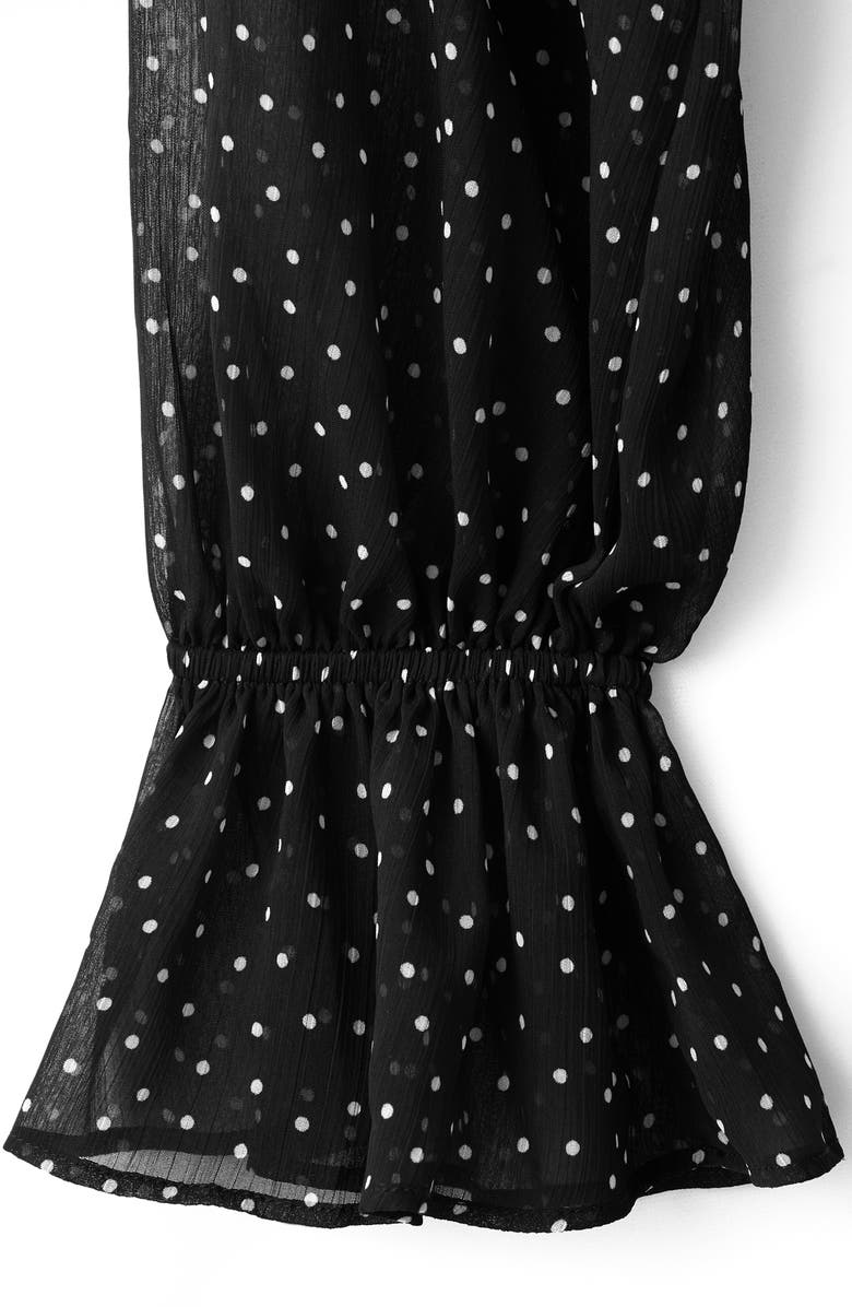 MANGO Polka Dot Long Sleeve Midi Dress, Alternate, color, Black