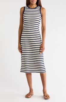 Ramy Brook Miranda Stripe Mesh Cotton Blend Tank Dress