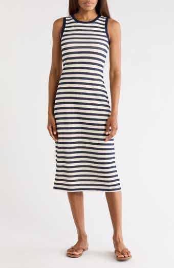 Ramy Brook Miranda Stripe Mesh Cotton Blend Tank Dress