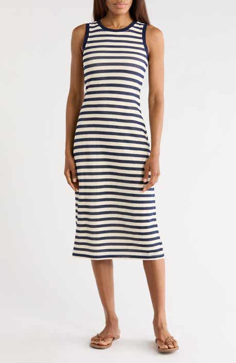 Ramy Brook Miranda Stripe Mesh Cotton Blend Tank Dress