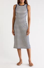 Ramy Brook Miranda Stripe Mesh Cotton Blend Tank Dress