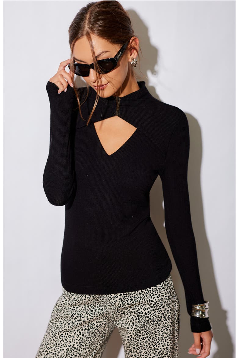 Kari Crossover Ribbed Top, Alternate, color, BLACK