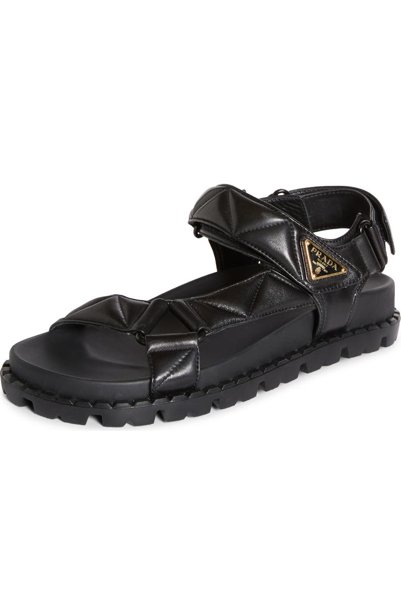 Prada Diagram Sandal, Main, color, Black