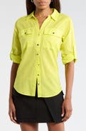 DKNY Solid Roll Sleeve Button-Up Shirt