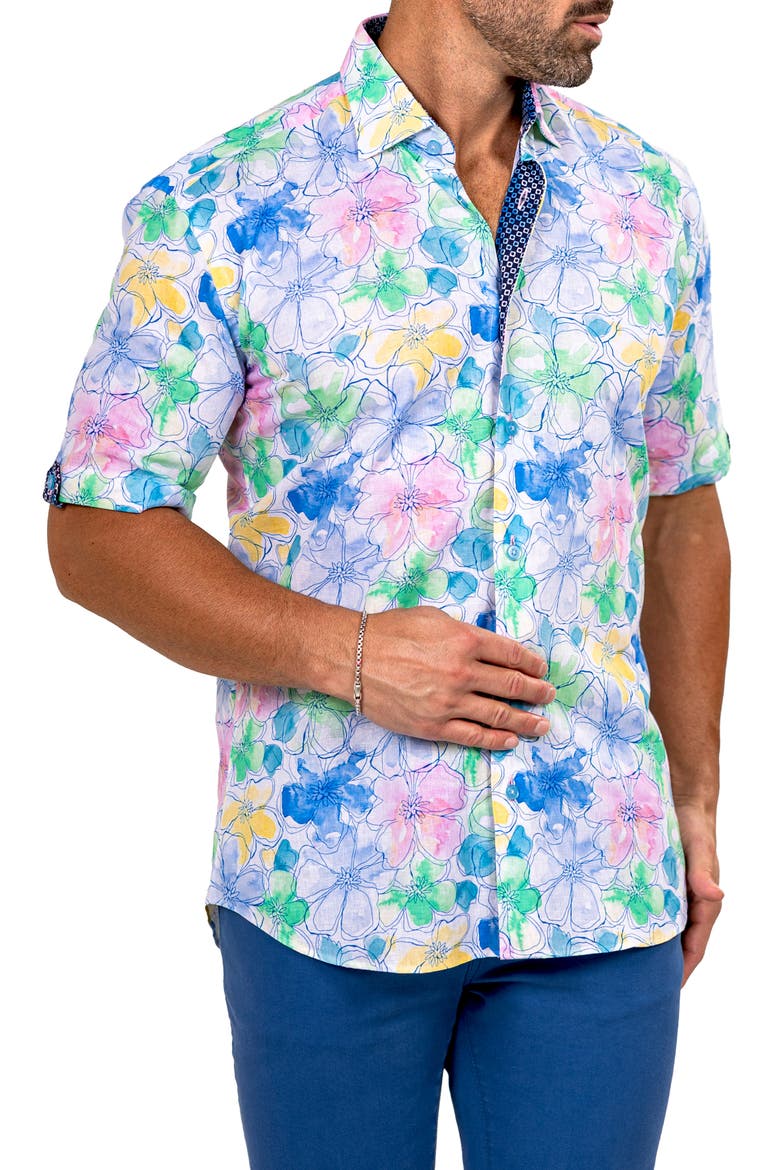 Galileo Marthy Short Sleeve Button-Up Shirt, Alternate, color, WHITE/MULTI