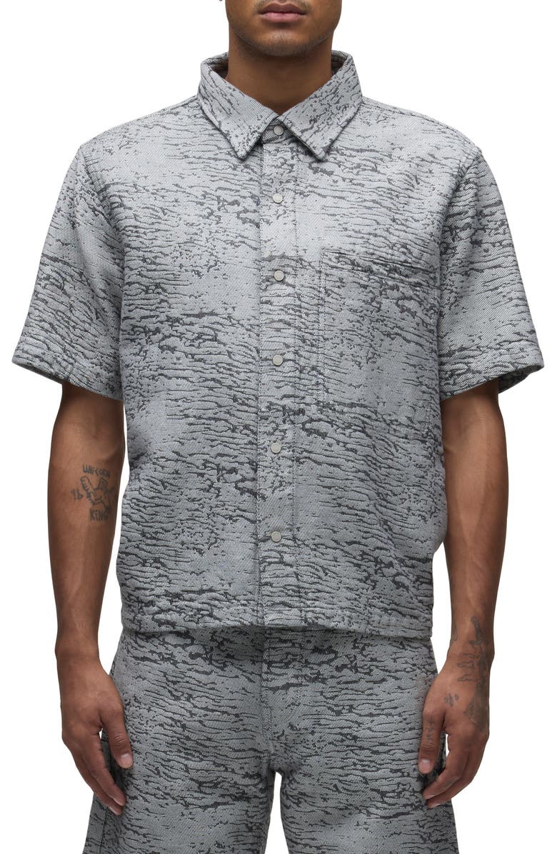 Hudson Jeans Crop Short Sleeve Snap Front Shirt, Main, color, 