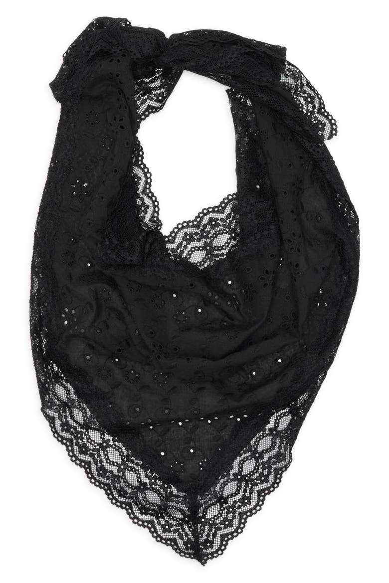 Eyelet Square Scarf, Main, color, BLACK