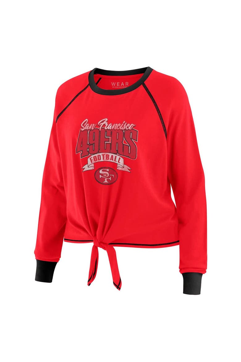 Women's WEAR by Erin Andrews Scarlet/Black San Francisco 49ers Tie-Front Long Sleeve Top, Alternate, color, Scarlet