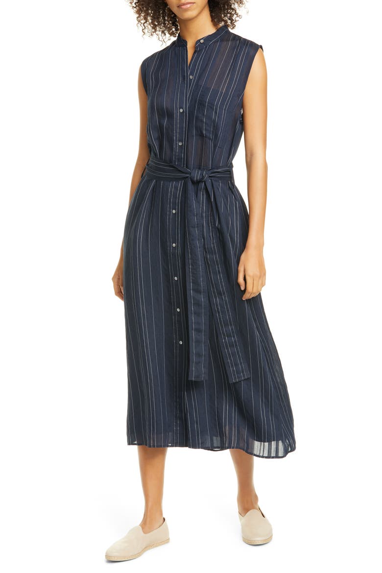 Stripe Drapey Sleeveless Shirtdress, Main, color, COASTAL