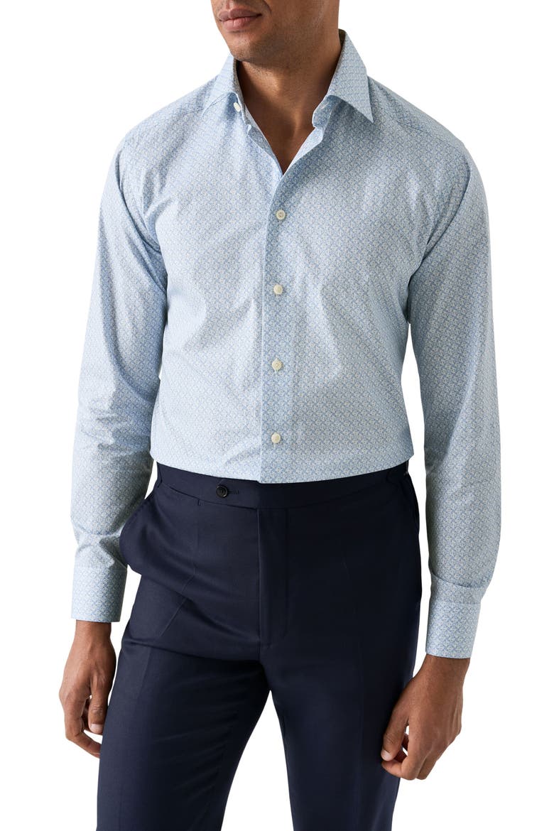 Contemporary Fit Geometric Print Cotton Dress Shirt, Main, color, BLUE
