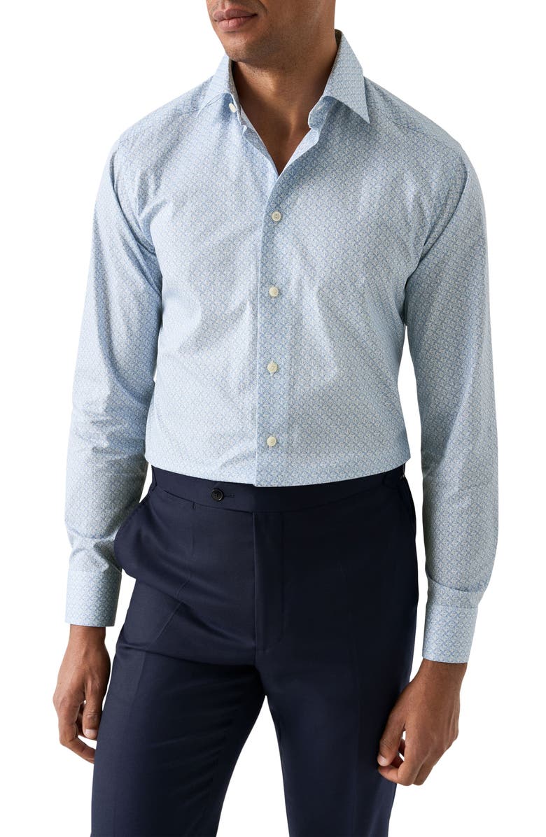 Eton Contemporary Fit Geometric Print Cotton Dress Shirt, Main, color, Blue