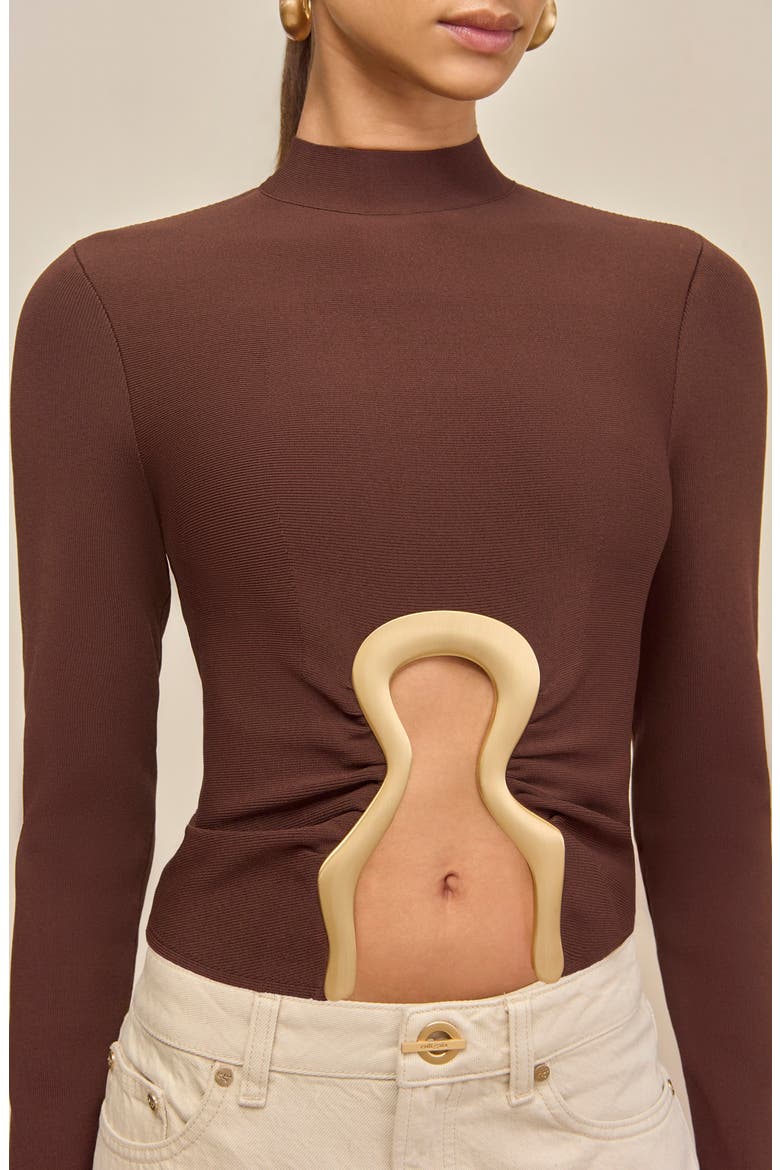 Elisabetta Cutout Mock Neck Knit Top, Alternate, color, JAVA