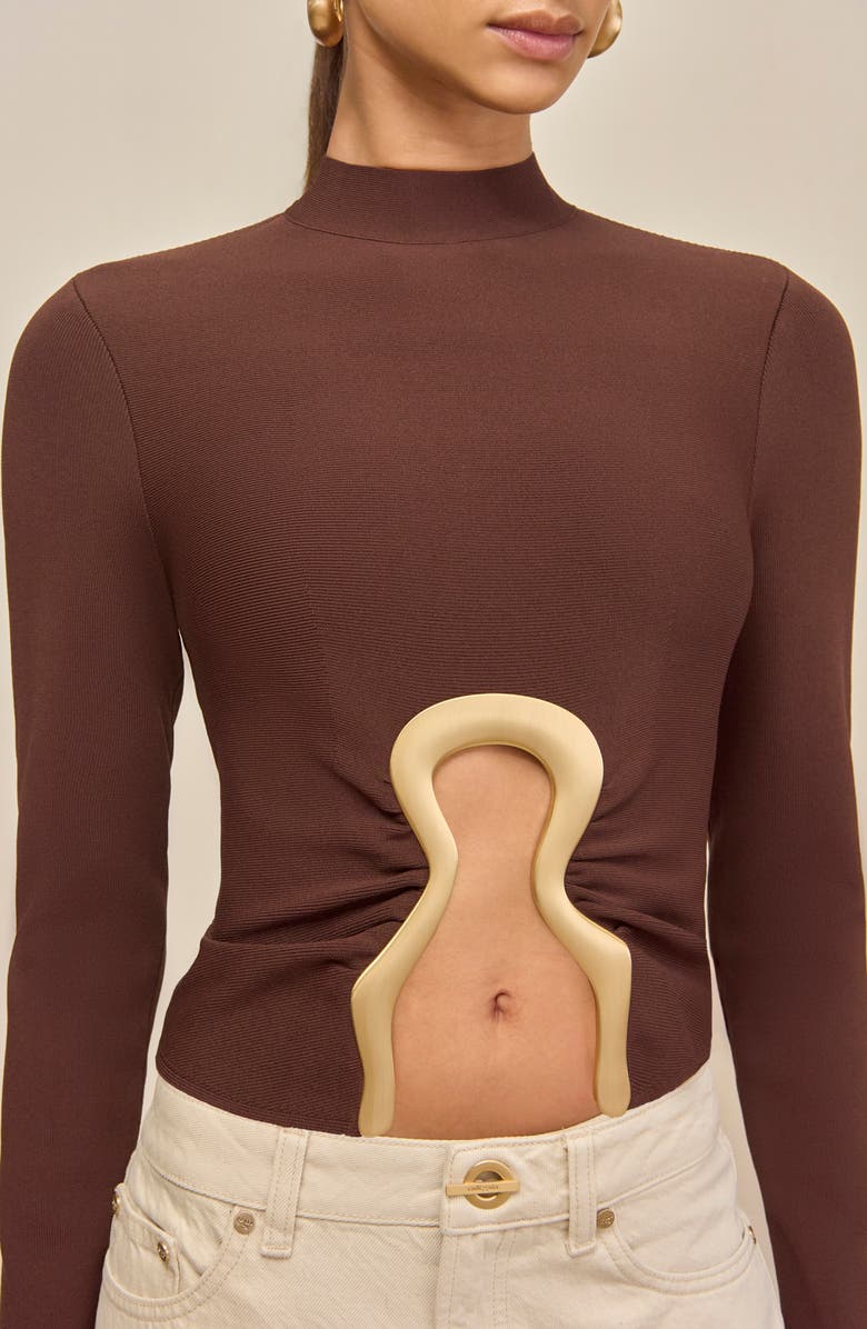 Cult Gaia Elisabetta Cutout Mock Neck Knit Top, Alternate, color, Java