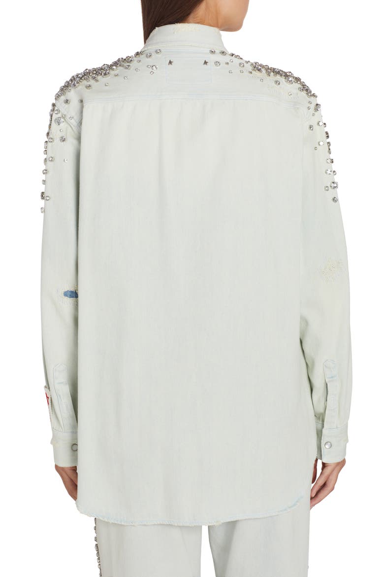 Crystal Embellished Boyfriend Denim Shirt, Alternate, color, BLUE