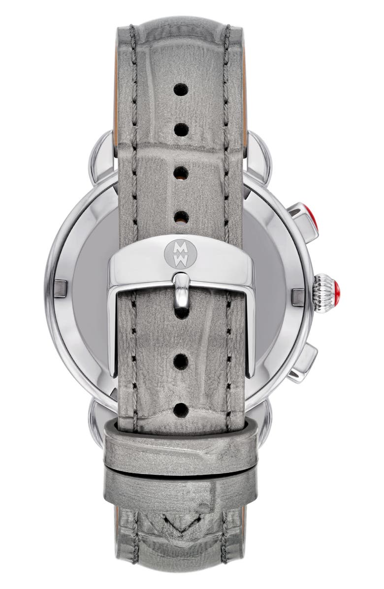 MICHELE Sport Sail Diamond Chronograph Leather Strap Watch, 38mm, Alternate, color, Grey