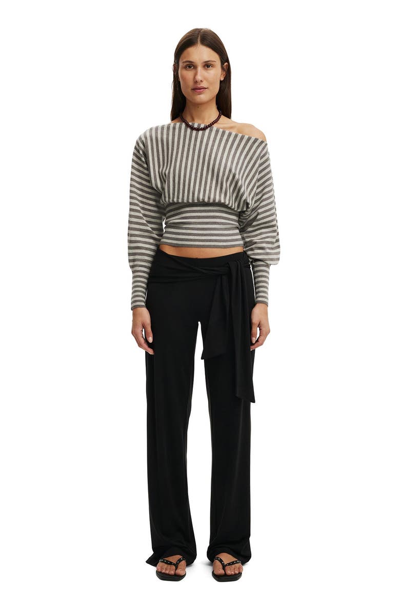 Cotton On Women's Everfine Ls Batwing Knit, Alternate, color, Tonal Grey Stripe