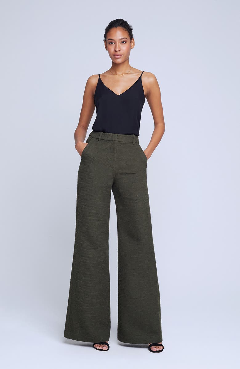 L'AGENCE Pilar Tweed Wide Leg Pants, Alternate, color, Army