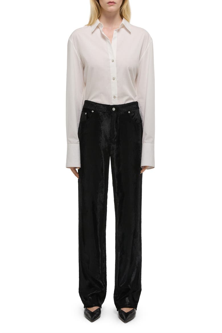 High Waist Velvet Pants, Alternate, color, BLACK