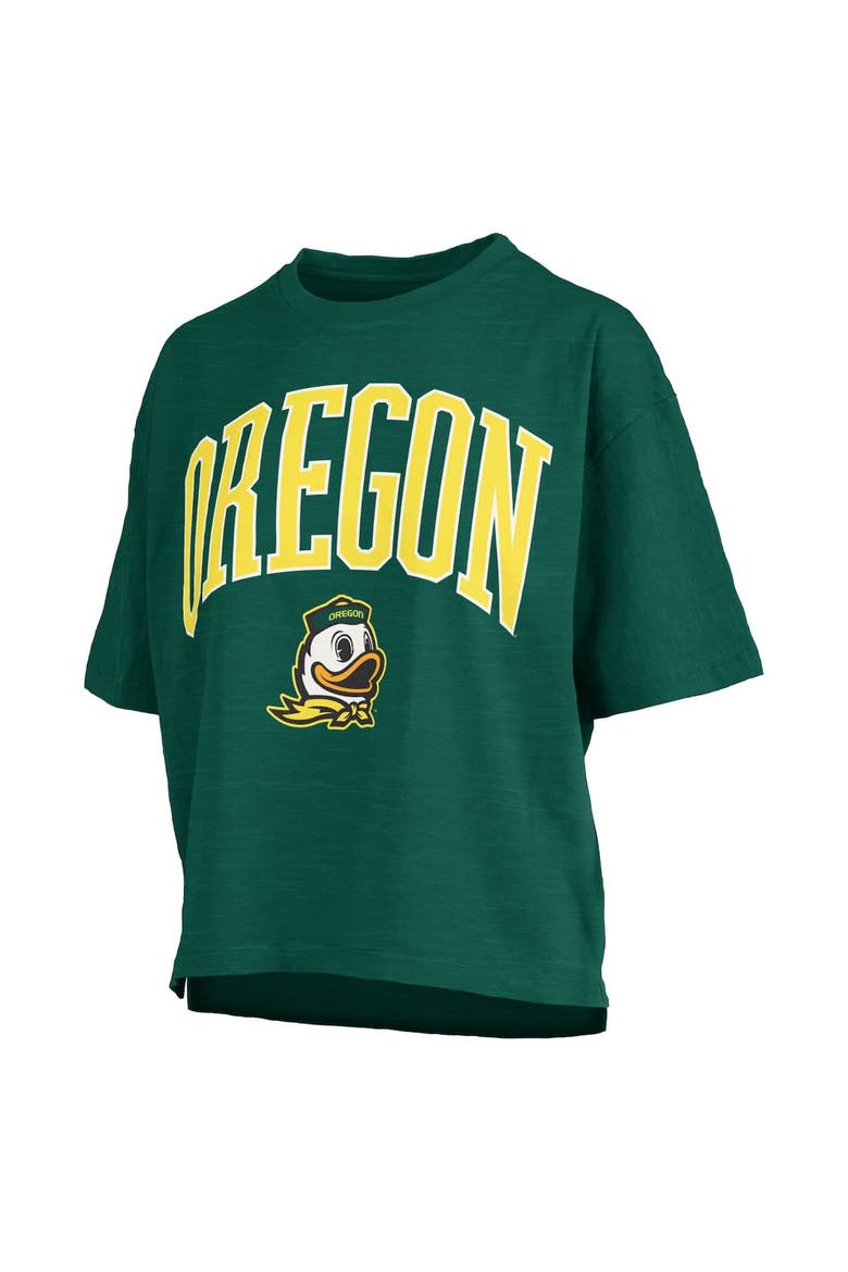 Women's Pressbox Green Oregon Ducks Nelson Arch Over Logo Waist Length Oversized Slub T-Shirt, Alternate, color, Green