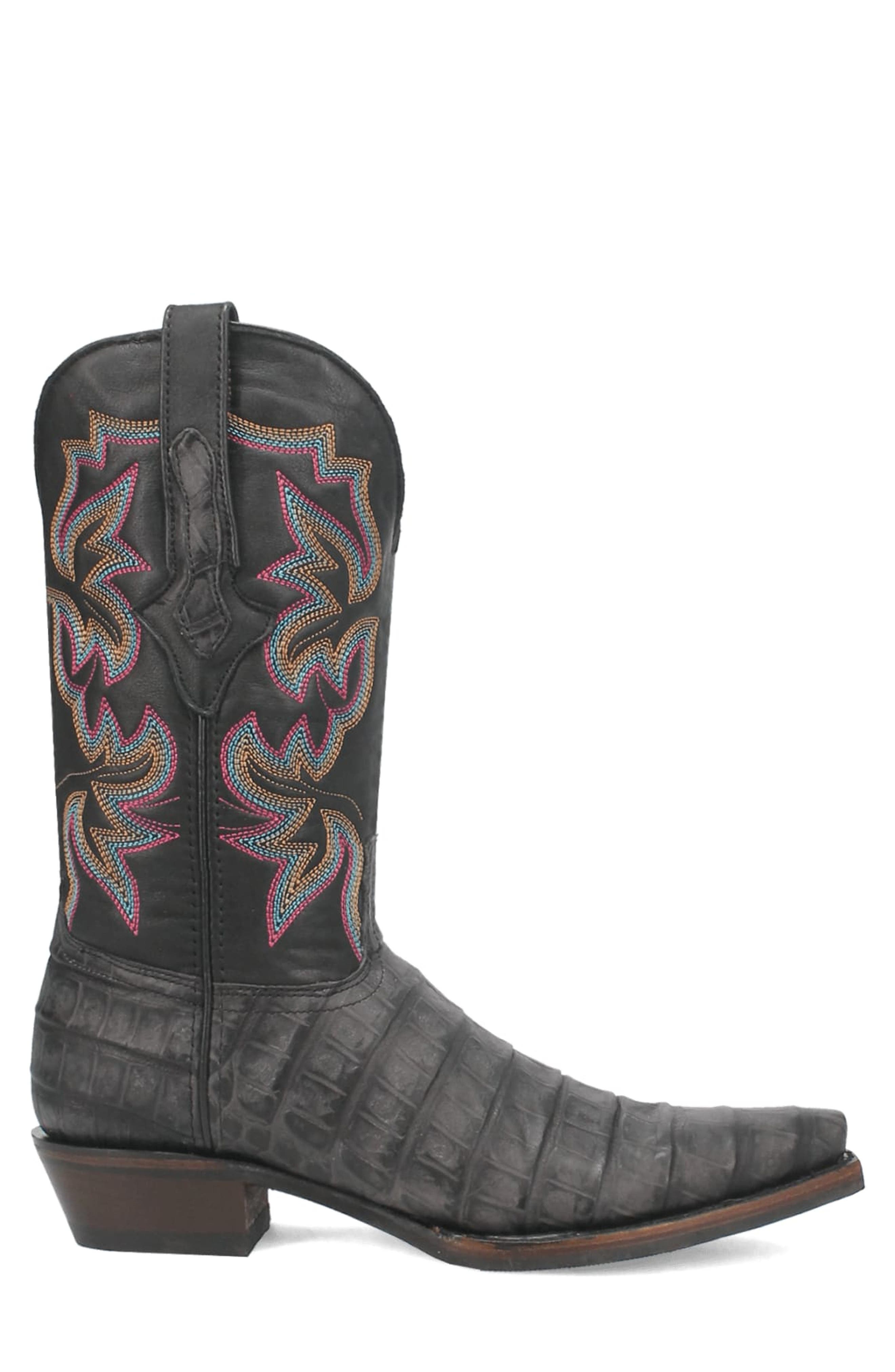 Dingo Gator Embossed Cowboy Boot, Alternate, color, Black