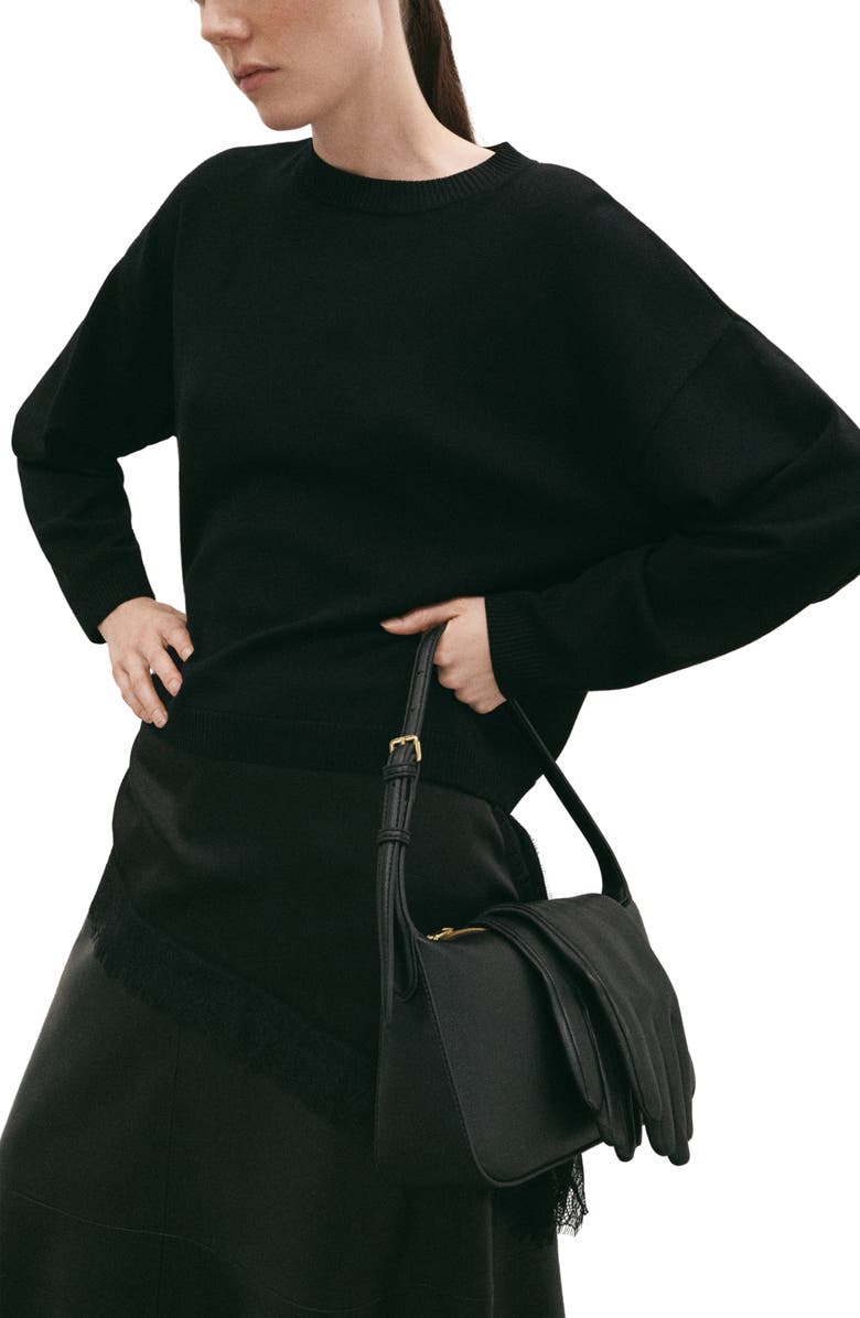 MANGO Mixed Media Sweater, Main, color, Black