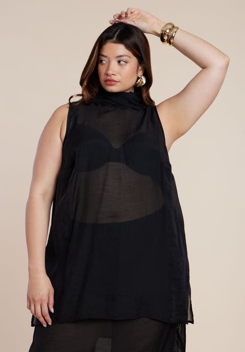 Sheer Neck Tie Tunic