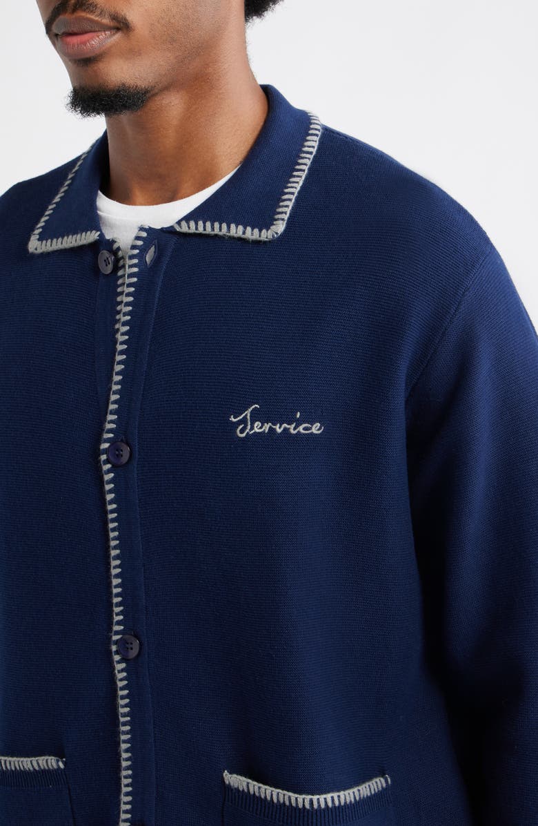 Service Works Blanket Stitch Cotton Cardigan, Alternate, color, Navy